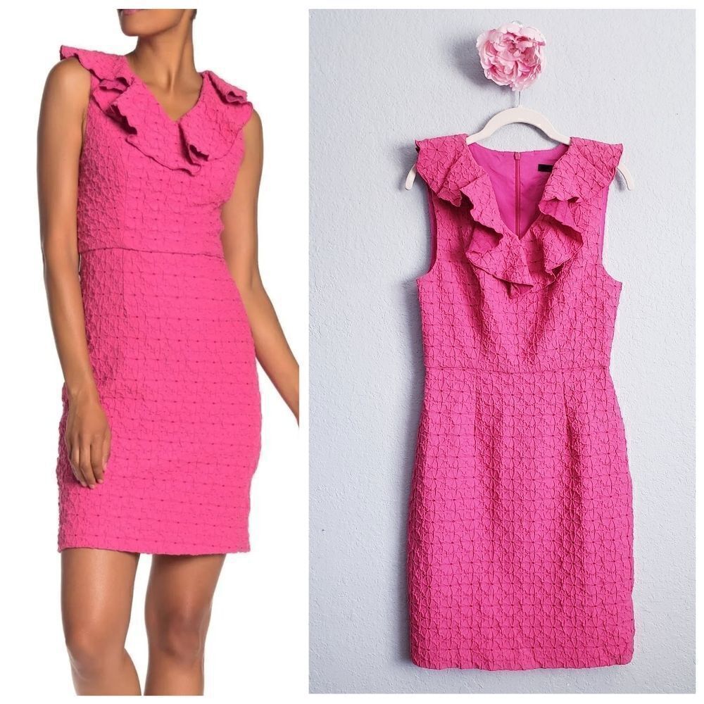 Trina Turk Pink Textured Ruffle Dress
